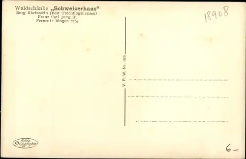 Ak Trechtingshausen in Rheinland Pfalz, Burg Rheinstein, Schweizerhaus, Bes. Franz Carl Jung