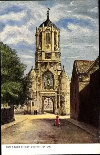 Künstler Ak Oxford South East England, Tom Tower, Christ Church, Kirchpartie