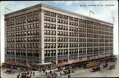 Ak Chicago Illinois USA, Siegel Cooper & Co., building, exterior view, tram, traffic
