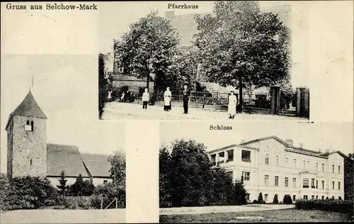 Ak Selchow Storkow in der Mark, Kirche, Pfarrhaus, Schloss