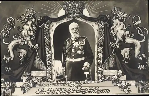 Ak König Ludwig III. von Bayern, Zur Thronbesteigung, Flaggen