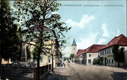 Ak Hildburghausen in Thüringen, Kriegerdenkmal, Bismarckstraße, Geschäft E. Müller