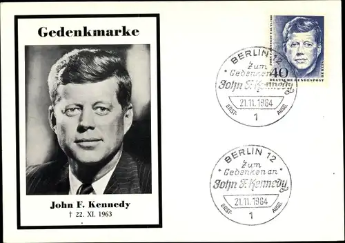 Maximum Ak US Präsident John F. Kennedy, Portrait, Gedenkkarte zum Todestag am 22.11.1963
