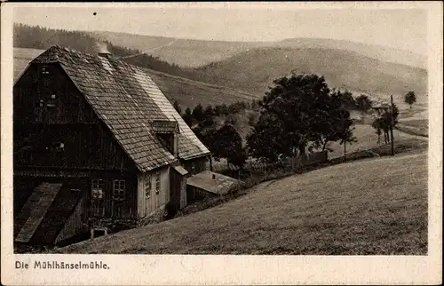 Ak Oberwiesenthal im Erzgebirge Sachsen, Mühlhänselmühle, Wohnhaus, Berge, Landschaft 