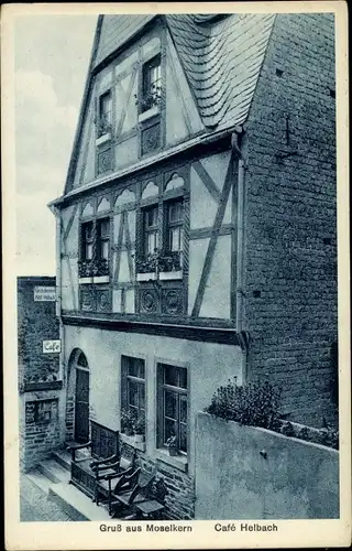Ak Moselkern Rheinland Pfalz, Café Helbach, Kunstschreinerei Adolf Helbach