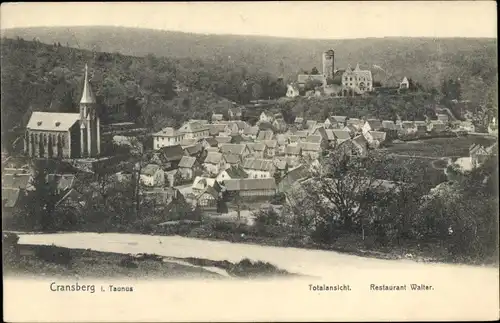 Ak Kransberg Usingen im Taunus Hessen, Totalansicht, Restaurant Walter, Kirche