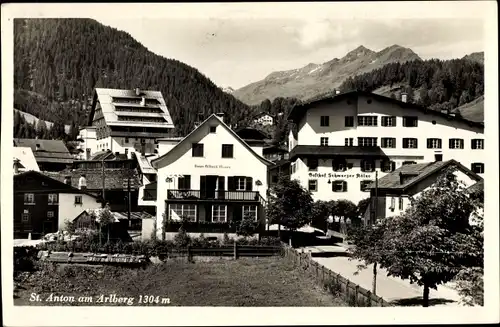 Ak St. Anton am Arlberg in Tirol, Haus Albert Murr, Gasthof schwarzer Adler 