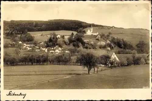 Ak Stubenberg Niederbayern, Gesamtansicht vom Ort mit Kirche, Wald, Felder
