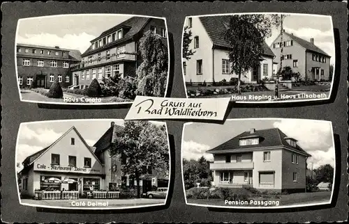 Ak Bad Waldliesborn Lippstadt NRW, Haus Carola, Rieping u. Elisabeth, Café Deimel, Pension Passgang
