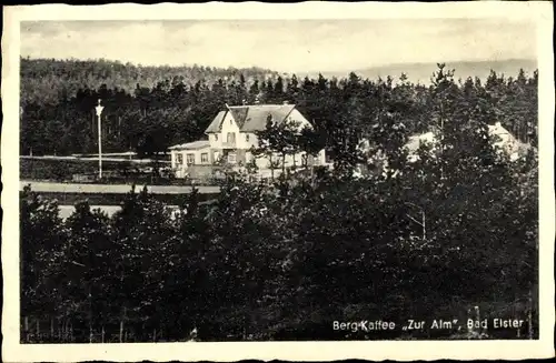 Ak Bad Elster im Vogtland, Berg Kaffee Zur Alm, Außenansicht, Bes. Kurt Rüprich, Wald