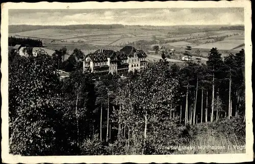 Ak Mühlhausen Bad Elster im Vogtland, Genesungsheim, Außenansicht, Wald, Felder