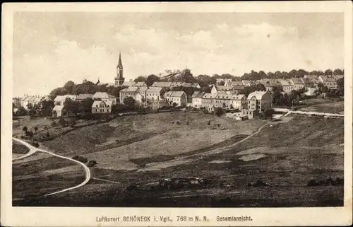 Ak Schöneck im Vogtland Sachsen, Gesamtansicht vom Ort mit Kirche