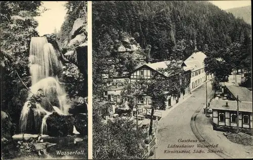 Ak Lichtenhain Sebnitz in Sachsen, Wasserfall, Gasthaus am Lichtenhainer Wasserfall