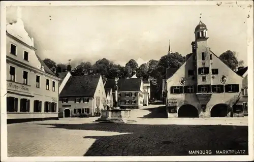 Ak Mainburg in Niederbayern, Marktplatz, Rathaus, Brunnen, Gasthaus