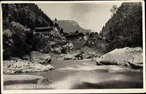 Ak Zillertal Tirol, Gasth. Karlsteg, Uferpartie