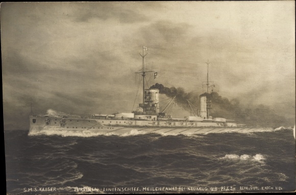 Künstler Ak Deutsches Kriegsschiff, SMS Kaiser, Linienschiff