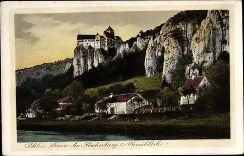 Ak Prunn Riedenburg im Altmühltal, Blick auf Dorf und Schloss, Felsen