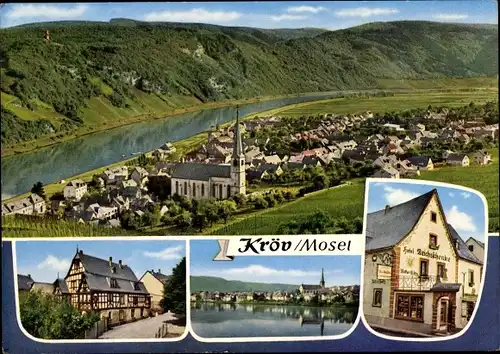 Ak Kröv an der Mosel, Panorama vom Ort mit Fluss, Hotel Reichsschenke, Ritter Götz, Hügellandschaft