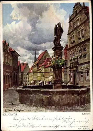 Künstler Ak Lütgens, Gustav, Kronach im Frankenwald Bayern, Partie am Rathaus, Brunnen