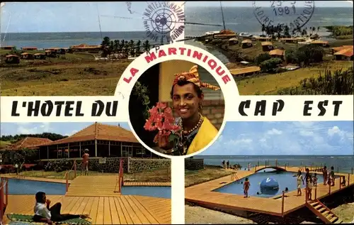 Ak Martinique, L'Hôtel Cap Est, Außenansicht, Swimming Pool, Frau in Landestracht