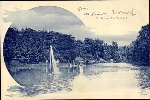 Ak Bochum im Ruhrgebiet, Partie aus dem Stadtpark, Springbrunnen, Bäume, Personen