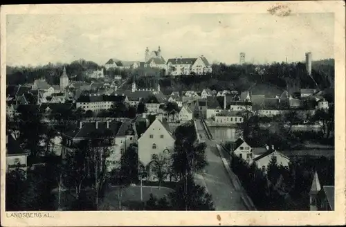 Ak Landsberg am Lech in Oberbayern, Teilansicht vom Ort mit Malteserkirche, Türme, Brücke