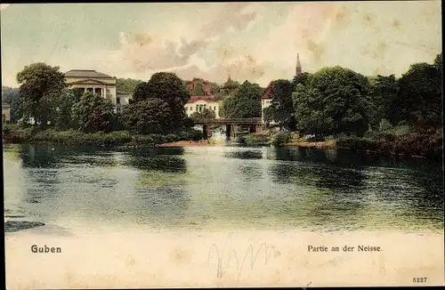 Ak Guben in der Niederlausitz, Neiße, Brücke