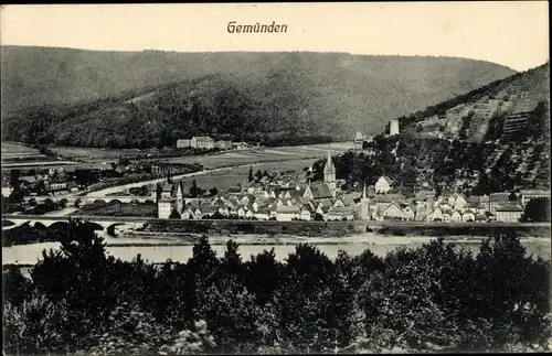 Ak Gemünden am Main Unterfranken, Kirche, Ruine Scherenburg, Ortspanorama