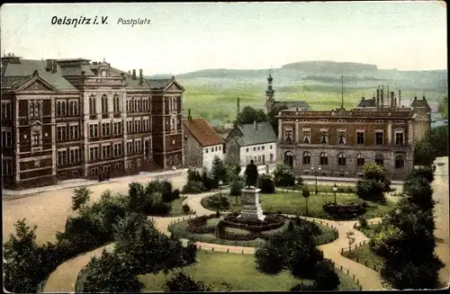 Ak Oelsnitz Vogtland, Postplatz, Denkmal