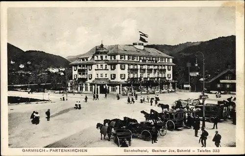 Ak Garmisch Partenkirchen in Oberbayern, Bahnhofshotel, Bes. Jos. Schmid