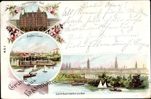 Litho Hamburg, Hamburger Hof, Alsterlust, Lombardsbrücke