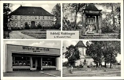 Ak Schloss Ricklingen Garbsen in Niedersachsen, Geschäft Wilhelm Murtfeld, Kirche, Denkmal 
