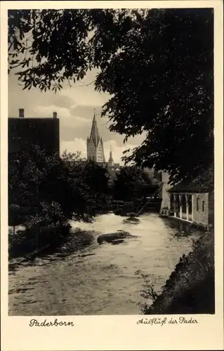 Ak Paderborn in Nordrhein Westfalen, Ausfluss der Pader, Kirche