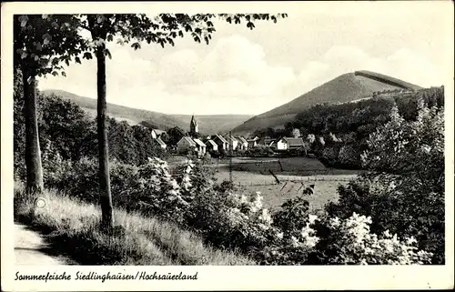 Ak Siedlinghausen Winterberg im Sauerland, Teilansicht vom Ort mit Kirche, Waldweg, Hügellandschaft