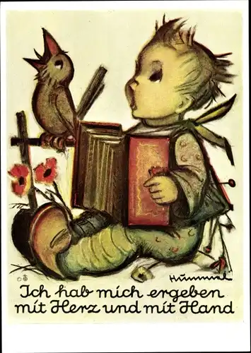 Künstler Ak Hummel, Berta, Ich hab mich ergeben mit Herz und mit Hand, Kind mit Akkordeon, 14406