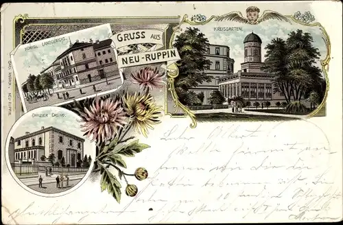 Litho Neuruppin in Brandenburg, Kreisgarten, Offizierskasino, Landgericht