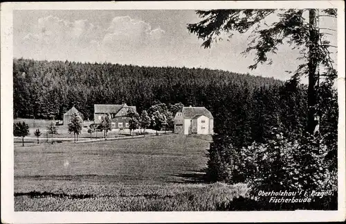 Ak Holzhau Rechenberg Bienenmühle Erzgebirge, Blick über Felder zur Fischerbaude