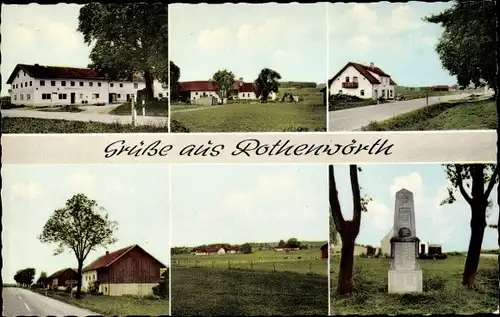 Ak Rothenwörth Bodenkirchen in Niederbayern, Teilansichten vom Ort, Häuser, Gedenkstein