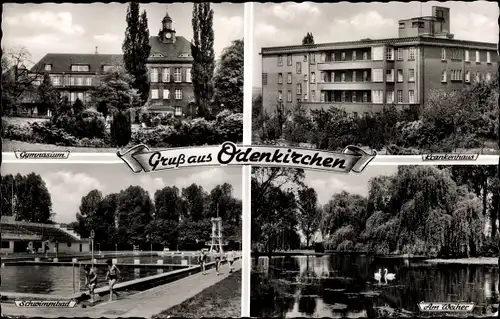 Ak Odenkirchen Mönchengladbach im Ruhrgebiet, Krankenhaus, Weiher, Schwimmbad, Gymnasium