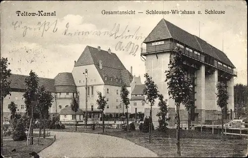 Ak Kleinmachnow in Brandenburg, Schleuse, Schleusenwirtshaus und Schleuse