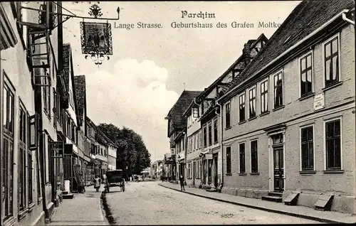 Ak Parchim in Mecklenburg Vorpommern, Lange Straße, Geburtshaus Graf Moltke