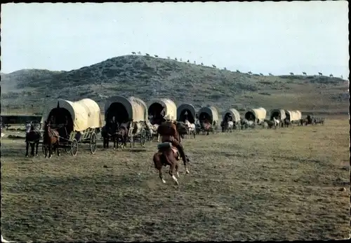 Ak Filmszene Unter Geiern, Old Surehand führt das Treck an