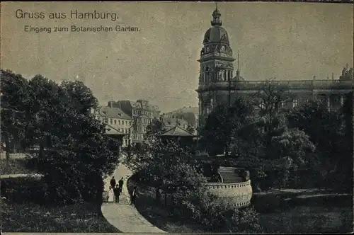 Ak Hamburg, Blick auf den Eingang zum Botanischen Garten, Bäume