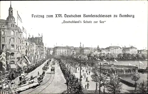 Ak Hamburg, 16. Deutsches Bundesschießen 1909, Festzug, Deutschland's Schutz zur See