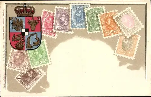 Briefmarken Litho Rumänien, Wappen, Bani, Karl I. 