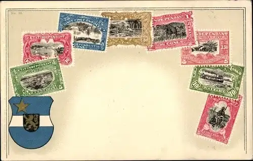 Briefmarken Litho DR Kongo, État indépendant du Congo, Wappen
