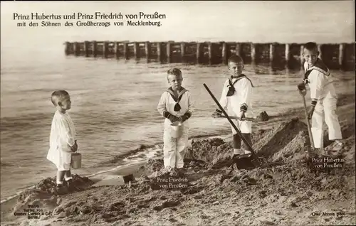 Ak Prinzen Hubertus u. Friedrich von Preußen mit Söhnen des Großherzogs von Mecklenburg,Liersch 7514