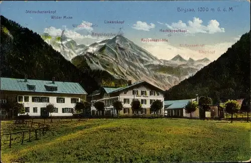 Ak Birgsau Oberstdorf im Oberallgäu, Blick auf Hotel Birgsau, Berge Steinschartenkopf, Rotgundspitze