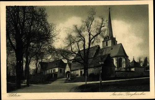 Ak Schleiz im Vogtland Thüringen, Partie an der Bergkirche, Straße, Häuser