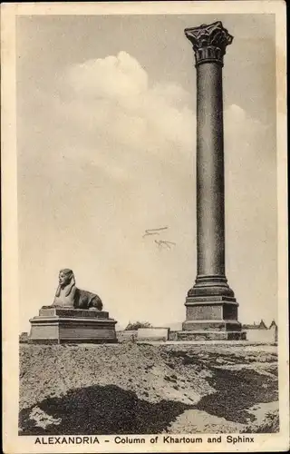 Ak Alexandria Ägypten, Säule von Khartoum, Sphinx